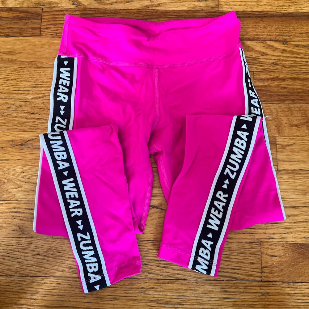 Zumba Fitness Pink Leggings with Black and White Stripes